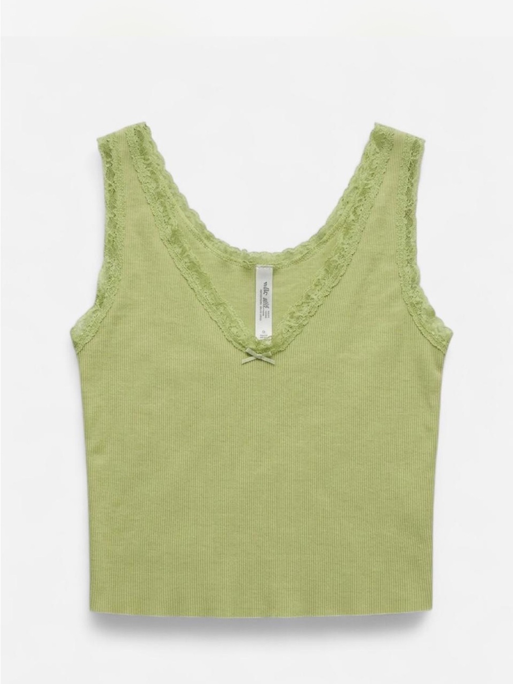 wild fable Lace-Trim Ribbed V-Neck Tank Top in Light Green